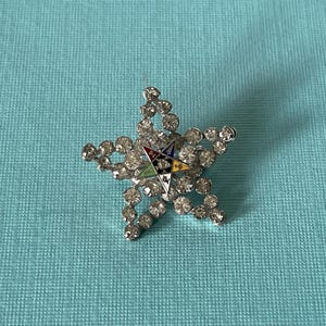 VIntage Order of the Eastern Star rhinestone brooch, OES brooch, Eastern Star jewelry, OES jewelry, masonic jewelry OES star brooch, Oes pin