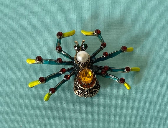 Large tarantula brooch, rhinestone spider pin, sp… - image 1
