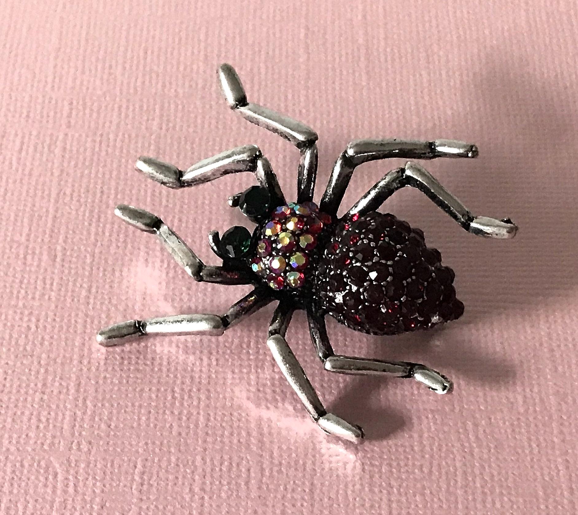 Red Rhinestone Spider Pin, Aurora Borealis Rhinestone Spider Pin ...