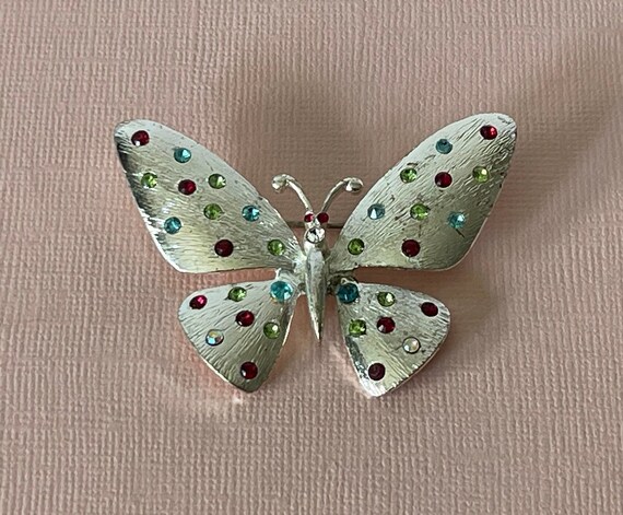 Vintage rhinestone butterfly pin, butterfly brooc… - image 7