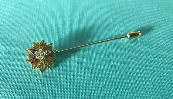 Vintage rhinestone Eastern Star stick pin, aurora… - image 2