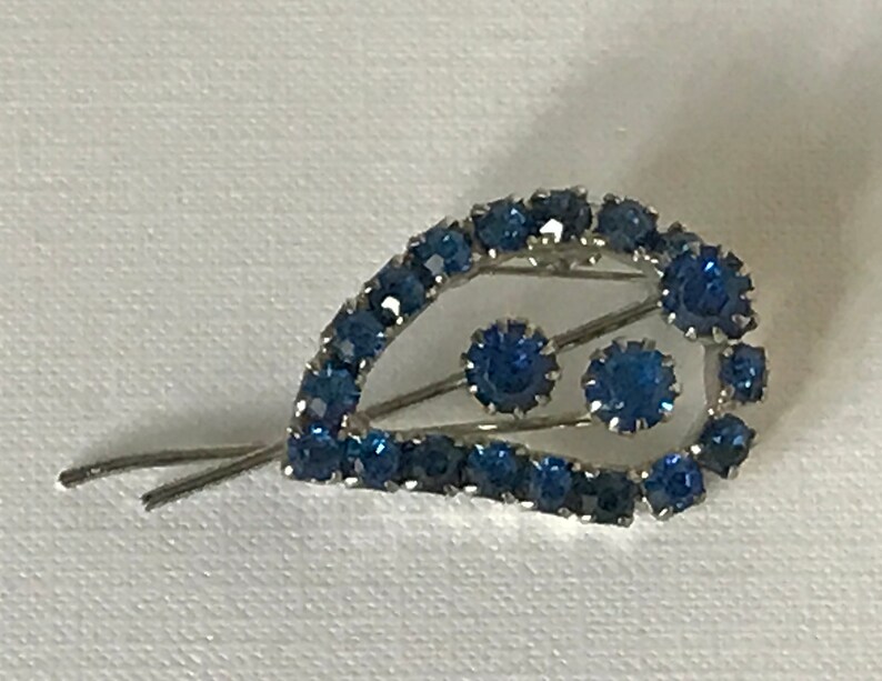 blue leaf brooch two tone blue rhinestone pin Vintage blue rhinestone flower pin high end flower pin vintage rhinestone flower brooch