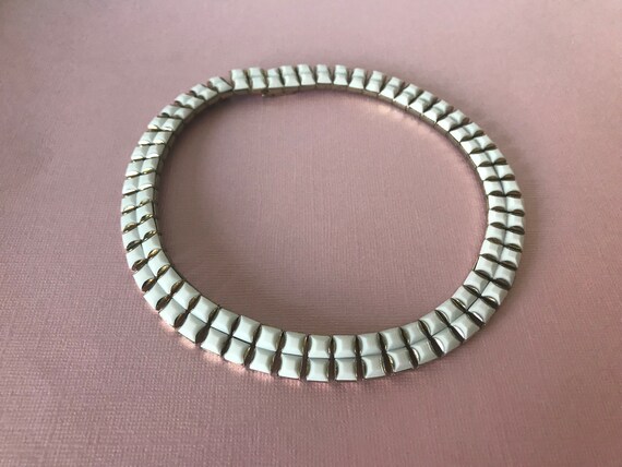 White glass cabochon rhinestone necklace, choker … - image 9