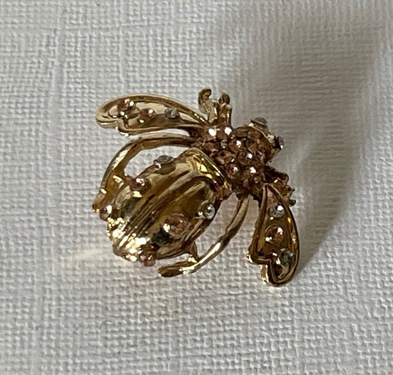 Vintage pink rhinestone bee pin, pink and gold be… - image 4
