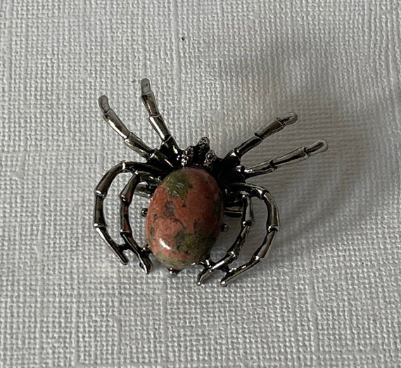 Tarantula brooch, unakite jasper spider pin, spid… - image 4