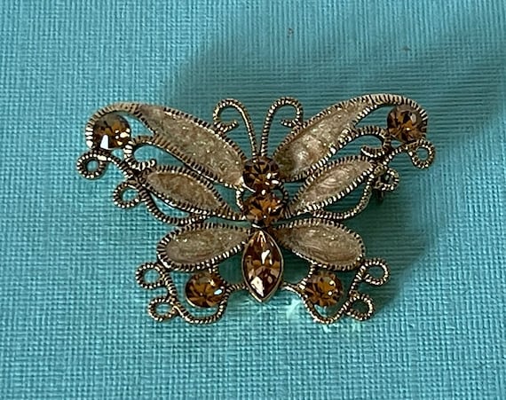 Vintage rhinestone butterfly pin, rhinestone butt… - image 1