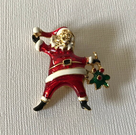 Christmas jewelry Vintage Santa brooch holiday pin vintage Santa pin Christmas pin Santa pin Santa on sleigh brooch Christmas brooch