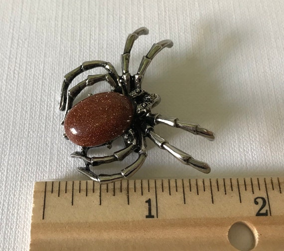 Gold sand stone spider brooch, rust spider brooch… - image 6