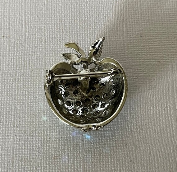 Vintage peacock rhinestone apple pin, blue rhines… - image 7