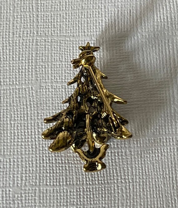 Rhinestone Christmas tree pin, green and red Chri… - image 4