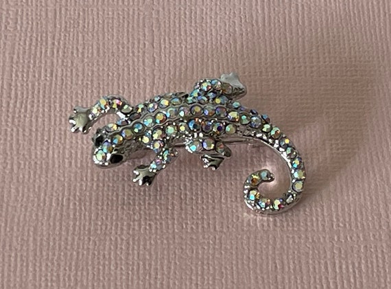 Vintage rhinestone lizard pin, lizard brooch, rep… - image 2