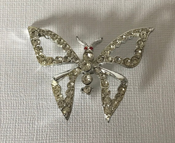 Vintage rhinestone butterfly pin, butterfly brooc… - image 4
