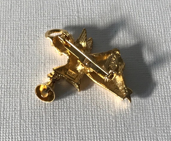 Vintage angel pin, angel with bell pin, gold ange… - image 8