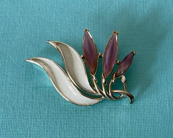 Vintage Purple flower brooch, purple rhinestone flower brooch, purple and white flower brooch, scarf brooch, iris brooch, flower jewelry