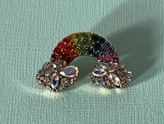 Rhinestone rainbow brooch, rainbow jewelry, rainb… - image 3