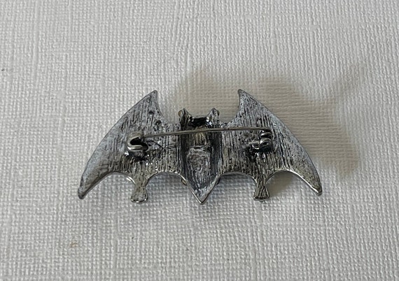 Black Rhinestone Flying Bat Vintage Halloween Pin