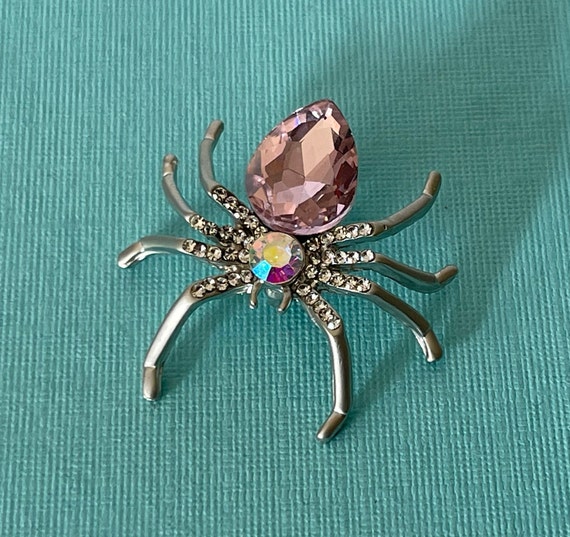 Rhinestone spider brooch best sale