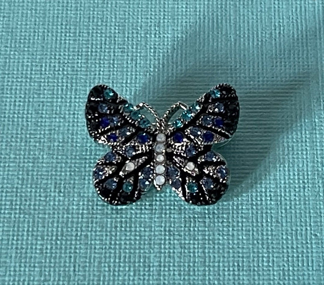Broche Papillon Doré Avec Nacre Vert Bleu Et Strass – Neuve Sans Emballage