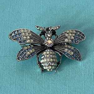 Rhinestone bumble bee brooch, bee jewelry, bee pin, blue bumble bee brooch, insect jewelry, bumble bee pin, blue bee brooch, insect brooch
