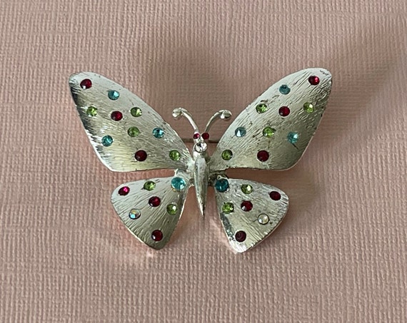 Vintage rhinestone butterfly pin, butterfly brooc… - image 2