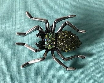 Green rhinestone spider pin, spider brooch, spider jewelry, spider pins, green spider pin, Halloween pin, Halloween spider pn, spider brooch