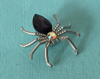 Purple rhinestone spider pin, silver spider pin, purple spider pin, spider brooch, Halloween spider pin, Halloween brooch, spider jewelry