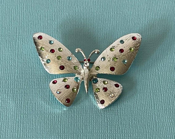 Vintage rhinestone butterfly pin, butterfly brooc… - image 3