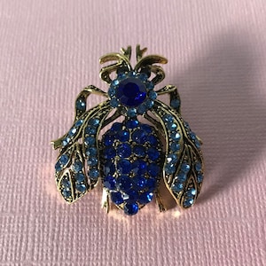 rhinestone bee pin, blue rhinestone bee pin, bumble bee pin, fly pin, insect pin, aurora borealis rhinestone fly pin, bee brooch, fly pins