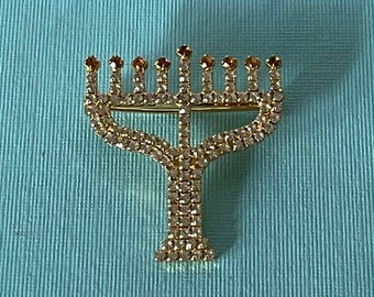 Vintage rhinestone menorah pin, Jewish pin, rhinestone menorah brooch, menorah pin, rhinestone menorah pins, high end vintage menorah pin