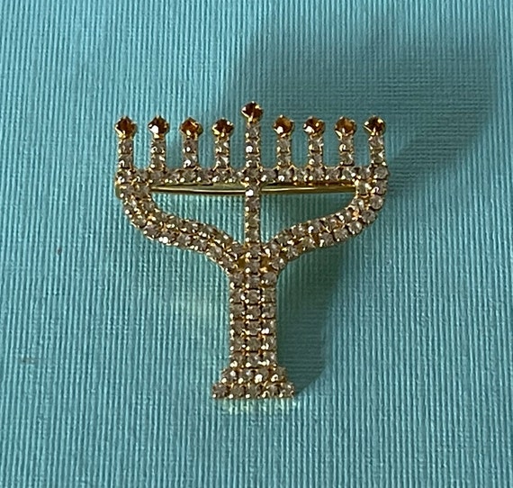 Vintage rhinestone menorah pin, Jewish pin, rhine… - image 2