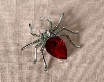 Red rhinestone spider brooch, spider pin, spider jewelry, Halloween spider pin, red rhinestone spider brooch, insect pin, tarantula brooch