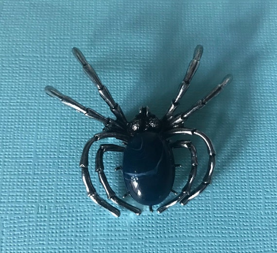 Blue spider pin, cobalt blue spider pin, silver an