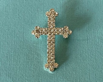 Vintage rhinestone cross brooch, cross jewelry, religious jewelry, JESUS, Christian jewelry, religious gifts, silver cross brooch, Jesus