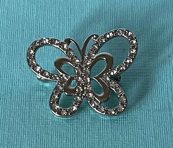 Vintage silver butterfly pin, vintage rhinestone b