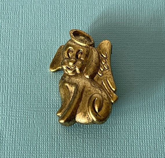 Vintage NEW dog angel pin, dog angel brooch, rain… - image 3