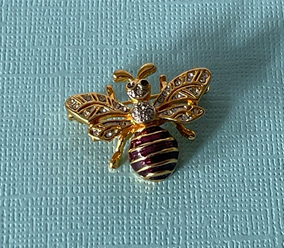 Vintage bee brooch, rhinestone bee pin, bee jewel… - image 4