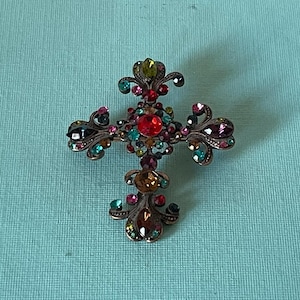 Grande broche croix vintage, épingle croix en strass, DIEU, Jésus, bijoux religieux, cadeau religieux, bijoux chrétiens, croix en strass vintage