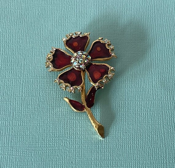 Vintage flower brooch, red flower brooch, daisy f… - image 4