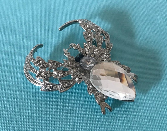 Rhinestone spider pin, spider brooch, clear rhines
