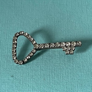 Vintage rhinestone key brooch, key to my heart, realtor key, realtor gift, realtor pins, gifts for realtors, vintage key brooch skeleton key