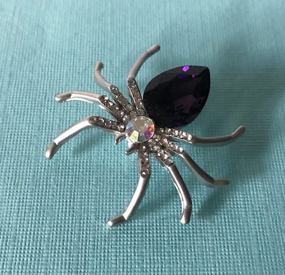 Purple rhinestone spider pin, spider, purple spide