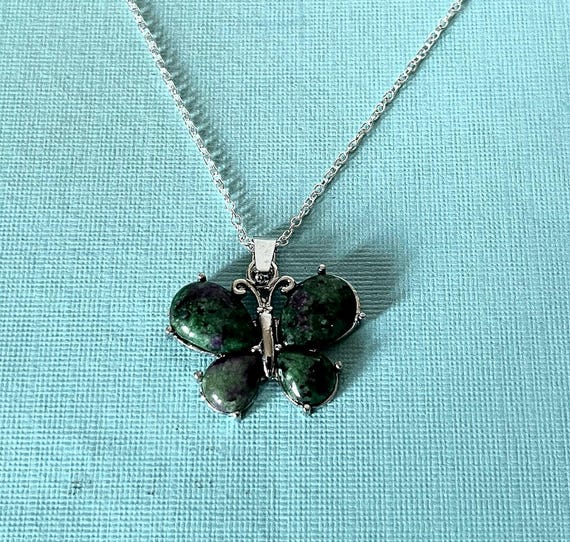 Green and purple jasper butterfly necklace, 20" necklace, butterfly jewelry, green butterfly , green butterfly, jasper butterfly necklace