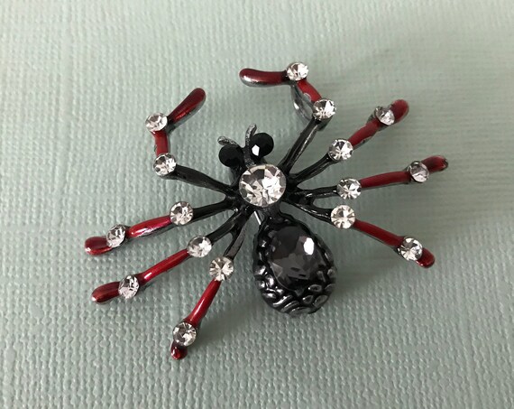 Black and red rhinestone spider pin, spider brooc… - image 9