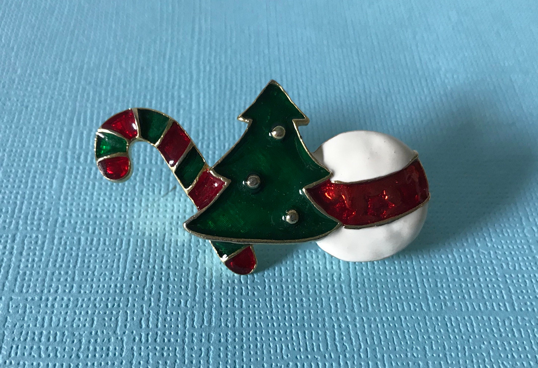 Vintage Christmas Pin, Holiday Pin, Cancy Cane Pin, Christmas Tree Pin ...