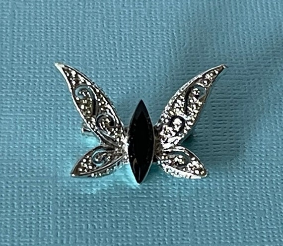 Vintage Black and Silver Butterfly brooch, Butter… - image 3