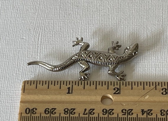 Vintage rhinestone lizard pin, lizard brooch, sil… - image 5