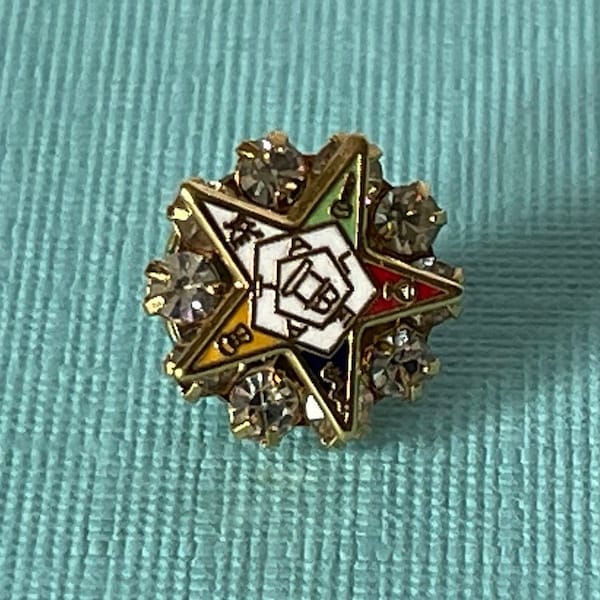 Small vintage Eastern Star brooch, aurora borealis rhinestone Eastern Star brooch, Small Order of the Eastern Star pin, Eastern Star jewelry