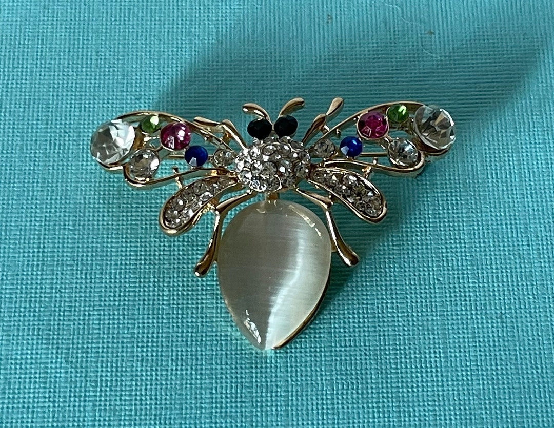 Rhinestone Bee Pin, Bumble Bee Pin, Rainbow Bee Pin, White Bee Brooch Honey Bee Pin, Blue Bee