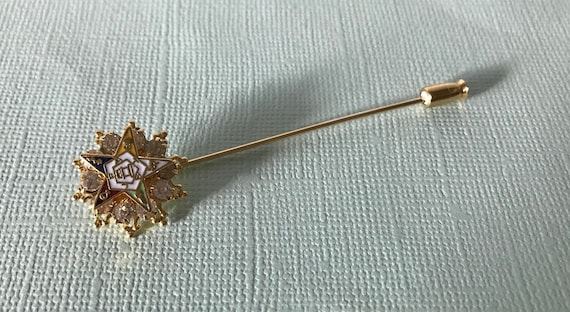 Vintage rhinestone Eastern Star stick pin, aurora… - image 7