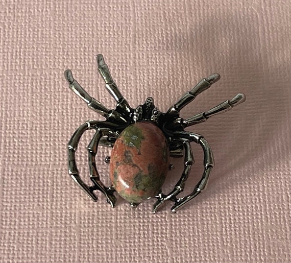 Tarantula brooch, unakite jasper spider pin, spid… - image 2